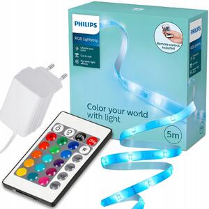 LED pásek stmívatelný vícebarevný RGB 230V 450lm 5m + Dálkový Ovladač Philips