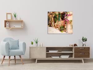Skleněný obraz čtvercový květiny na zdi domu - 40 x 40 cm