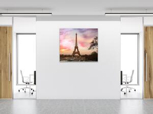 Skleněný obraz na stěnu Eiffelová věž a západ slunce - 40 x 40 cm