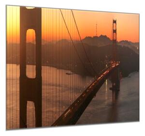 Skleněný obraz čtvercový most Zlatá brána a východ slunce - 50 x 50 cm
