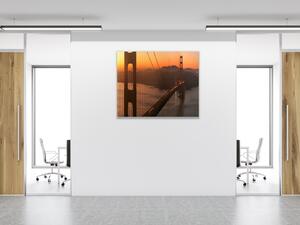 Skleněný obraz čtvercový most Zlatá brána a východ slunce - 40 x 40 cm