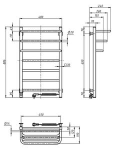 Elektrický sušák na ručníky s termostatem FORTIS 155W 80x48 cm černá pravá