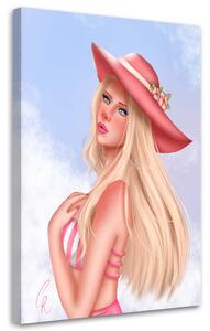 Obraz na plátně Blondýnka v růžovém klobouku - Crislainy Reis Silva Rozměry: 40 x 60 cm