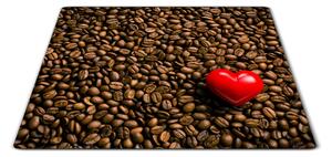 Skleněné prkénko zrna kávy a srdce - 30x20cm