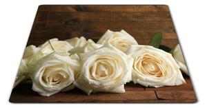 Skleněné prkénko bílý květ růže na dřevě - 30x20cm