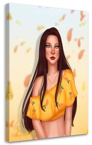 Obraz na plátně Šedovlasá žena ve žlutém tričku - Crislainy Reis Silva Rozměry: 40 x 60 cm