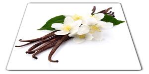 Skleněné prkénko vanilka a bílé květy - 30x20cm