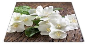 Skleněné prkénko bílé květy jasmínu - 30x20cm
