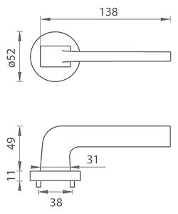 Dveřní kování MP Supra - R 3097 (OCS - Chrom broušený), klika-klika, Bez spodní rozety, MP OCS (chrom broušený)
