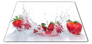 Skleněné prkénko červené jahody ve vodě - 30x20cm