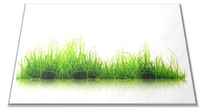 Skleněné prkénko zelená tráva na bílém podkladu - 30x20cm