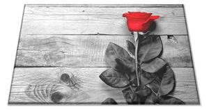 Skleněné prkénko červená růže na šedých prknech - 30x20cm