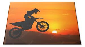 Skleněné prkénko moto silueta v západu slunce - 30x20cm
