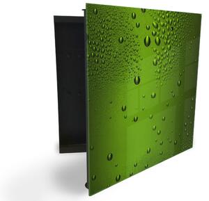 Glasdekor skříňka na klíče - kapky vody na zeleném skle - Levé / Černá
