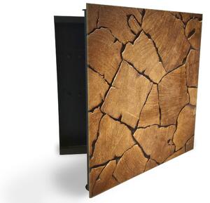 Glasdekor skříňka na klíče - abstrakce poskládané dřevo - Levé / Černá