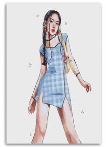 Obraz na plátně Modré kostkované šaty - Vivian Lihonde Rozměry: 40 x 60 cm