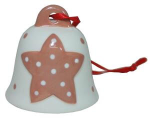 Vánoční zvonek keramický s růžovou hvězdou 3003329