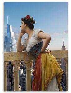 Obraz na plátně Žena balkon výhled na město - Bekir Ceylan Rozměry: 40 x 60 cm
