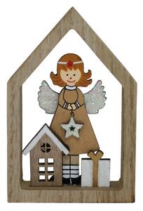 Dřevěná dekorace domeček s andělem