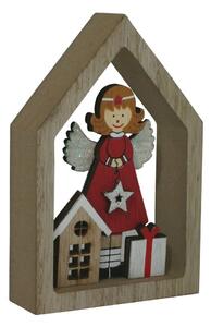 Dřevěná dekorace domeček s červeným andělem 2009318