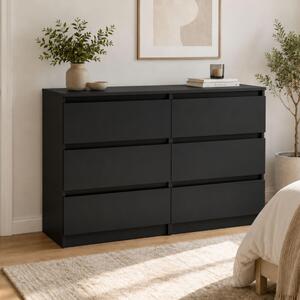 Komoda, skříňka, nebo komoda s policemi | 6 zásuvek, rozměry 120x40x77 cm | Moderní design bez úchytek | Nábytek do ložnice, dětského pokoje, chodby | Černá barva