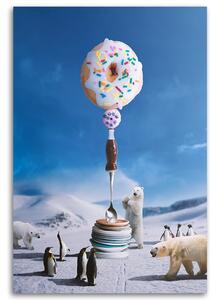 Obraz na plátně Zimní tučňáci Medvědi Donut Talíře - Bryantama Art Rozměry: 40 x 60 cm