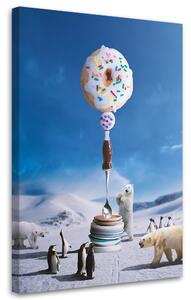 Obraz na plátně Zimní tučňáci Medvědi Donut Talíře - Bryantama Art Rozměry: 40 x 60 cm
