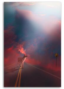 Obraz na plátně Road Street Fire Deer Pink - Bryantama Art Rozměry: 40 x 60 cm