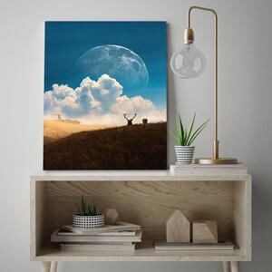Obraz na plátně Deer Moon Sky Airplane - Bryantama Art Rozměry: 40 x 60 cm