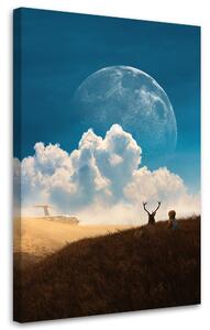 Obraz na plátně Deer Moon Sky Airplane - Bryantama Art Rozměry: 40 x 60 cm