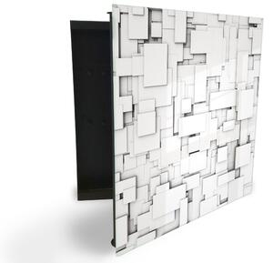 Glasdekor skříňka na klíče - design bílá abstrakce - Levé / Černá