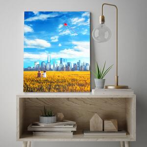 Obraz na plátně Louka Děti Kite City Sky - Bryantama Art Rozměry: 40 x 60 cm