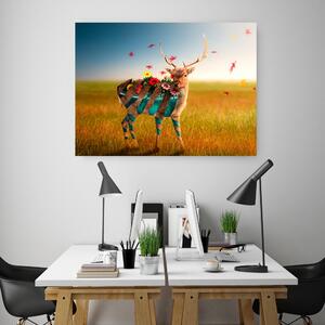 Obraz na plátně Jelení louka Květiny Surrealismus - Bryantama Art Rozměry: 60 x 40 cm