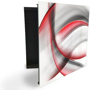 Glasdekor skříňka na klíče - červeno černý abstrakt na bílém - Levé / Černá