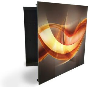 Glasdekor skříňka na klíče - abstraktní oranžová vlna - Levé / Černá