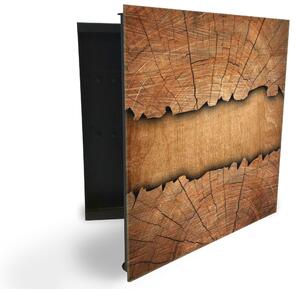 Glasdekor skříňka na klíče - letokruhy a textura dřeva - Pravé / Černá