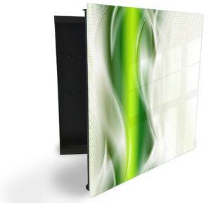 Glasdekor skříňka na klíče - zelená abstraktní vlna - Levé / Černá