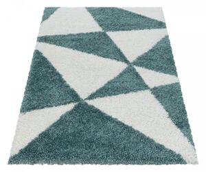 Koberec shaggy Tango trojúhelníky modro - krémový