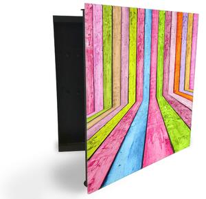 Glasdekor skříňka na klíče - barevné abstraktní dřevo - Levé / Černá