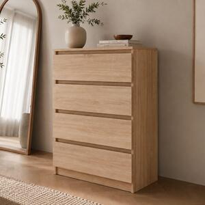 Komoda Home Collective s 4 zásuvkami | Komoda, skříňka, nábytek do ložnice, dětského pokoje, chodby | Moderní design bez úchytek | Barva: Sonoma (dub). Rozměry: 70x40x100 cm