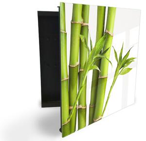 Glasdekor skříňka na klíče - zelený bambus na bílém pozadí - Levé / Černá