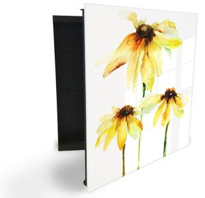 Glasdekor skříňka na klíče - žluté květy akvarel - Pravé / Černá
