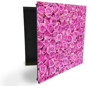 Glasdekor skříňka na klíče - květy růžových růží - Pravé / Černá
