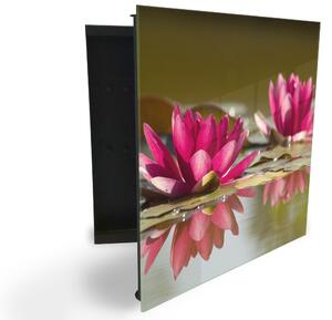 Glasdekor skříňka na klíče - květ růžový leknín na vodě - Levé / Černá