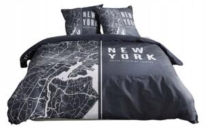 BAVLNĚNÉ LOŽNÍ POVLEČENÍ 220 X 240 CM MOTIV MAPA NEW YORKU 2 POLŠTÁŘE