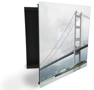 Glasdekor skříňka na klíče - most nad řekou - Levé / Černá
