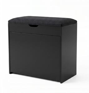 Botník BOXIMO černý MDF, 2-dveřový s sedákem, 4 úrovně
