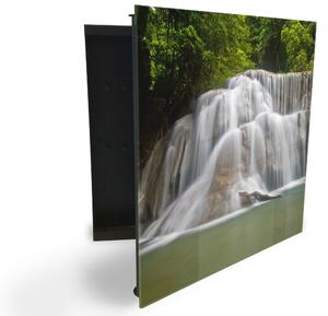 Glasdekor skříňka na klíče - vodopády v lese u řeky - Pravé / Bílá