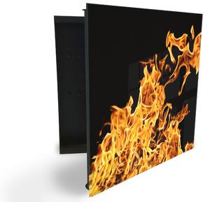 Glasdekor skříňka na klíče - detail plamen oheň - Levé / Černá