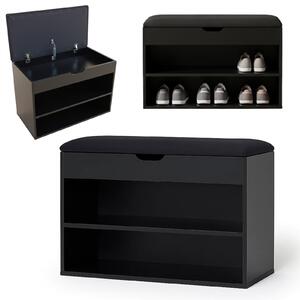 Botník s úložným prostorem a sedákem Leva MDF 60x30x47 cm černý do předsíně